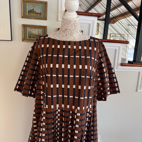 TOAST Brown Olin Poplin Dress Sz 18 Geometric Print - Picture 3 of 7